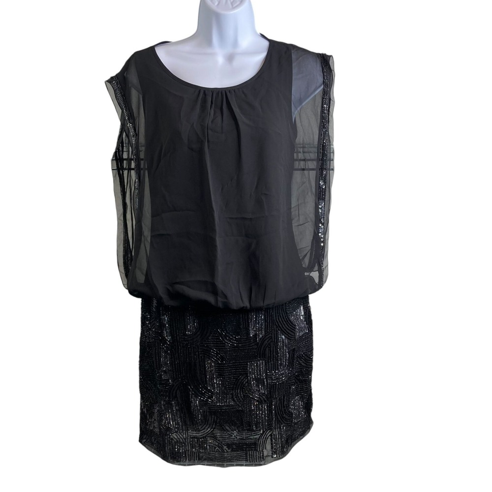 Aidan Mattox Black Sequin Skirt Mini Dress 2 LBD Party Sparkly Witchy Date Night